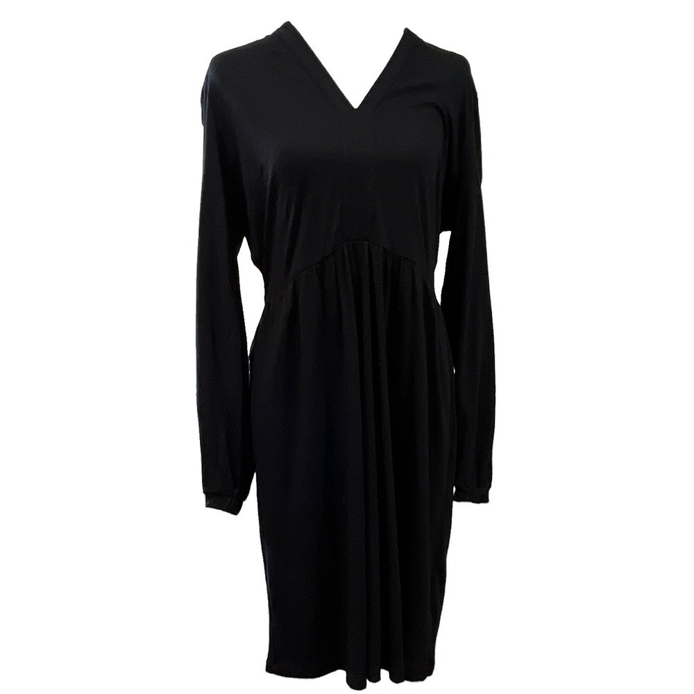 Boden Black V-Neck Empire Waist Jersey Dress Long Sleeve Cotton Modal US 8R - Picture 7 of 9